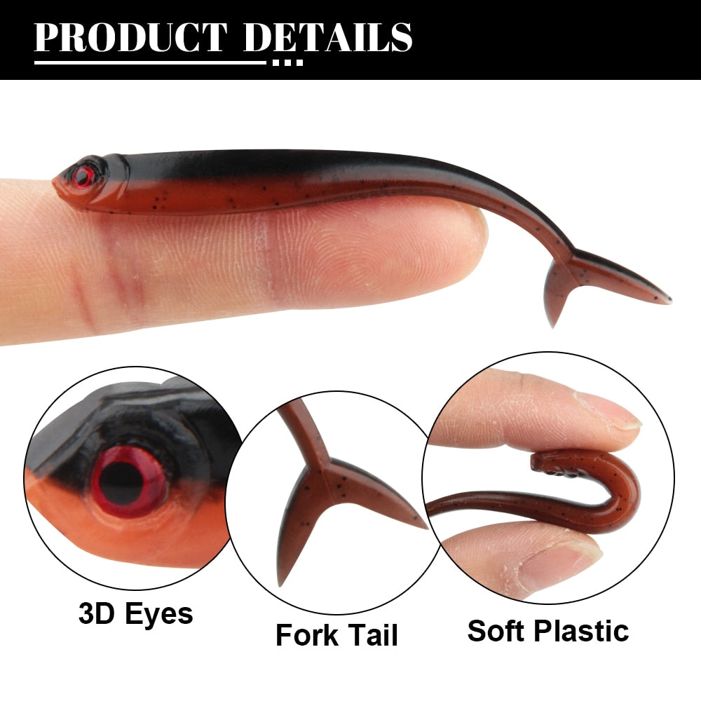 Spinpoler 20pcs Soft Fishing Lure Artificial Bait Fork Tail 75mm 1.6g Jerkbait Minnow Drop Shot Rubber For Rigging And Jigging