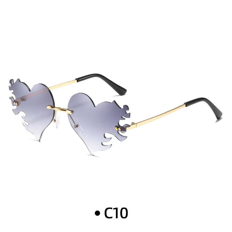 New Women Borderless Irregular Heart Shape UV400 Ocean Sunglasses Adult Personalized Gradient Sunglasses Female Fashion Glasses