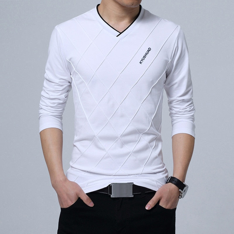 TFETTERS Fashion Men T-shirt Slim Fit Custom T-shirt Crease Design Long Stylish Luxury V Neck Fitness T-shirt Tee Shirt Homme - Snapitonline
