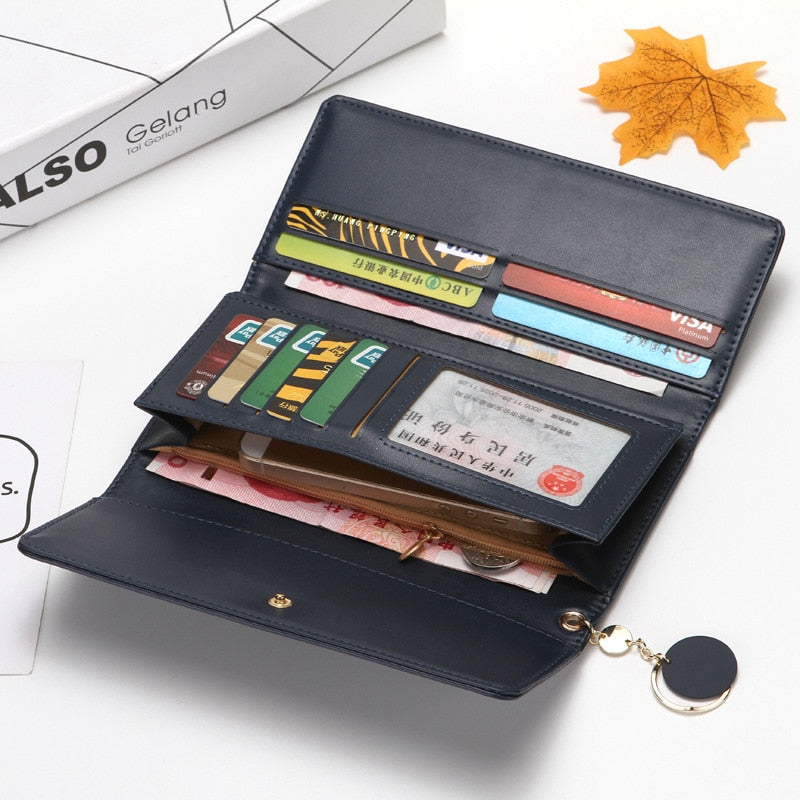 New Fashion Women Wallets Brand Letter Long Tri-fold Wallet Purse Fresh Leather Female Clutch Card Holder Cartera Mujer - Snapitonline