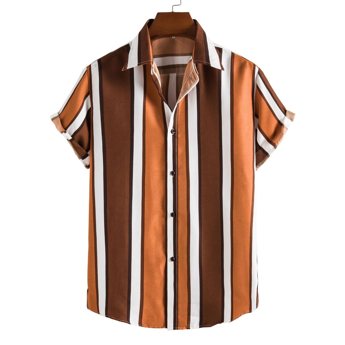 Simple Men's Short Sleeve Casual Shirt Striped Printed Shirt - Snapitonline