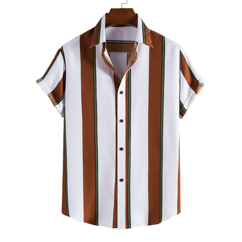 Simple Men's Short Sleeve Casual Shirt Striped Printed Shirt - Snapitonline
