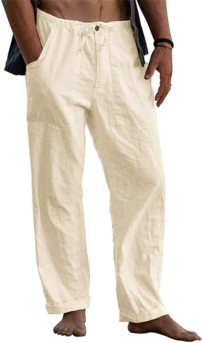 Men's Linen Casual Drawstring Loose Pants - Snapitonline