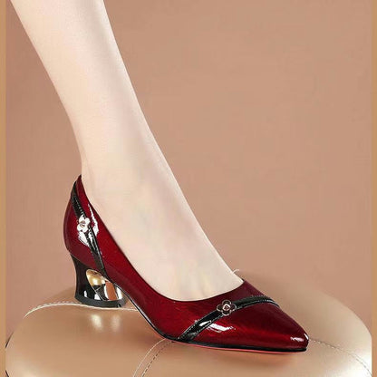 Low-heel Burgundy Pumps Mid-heel Large Size Women's Shoes - Snapitonline