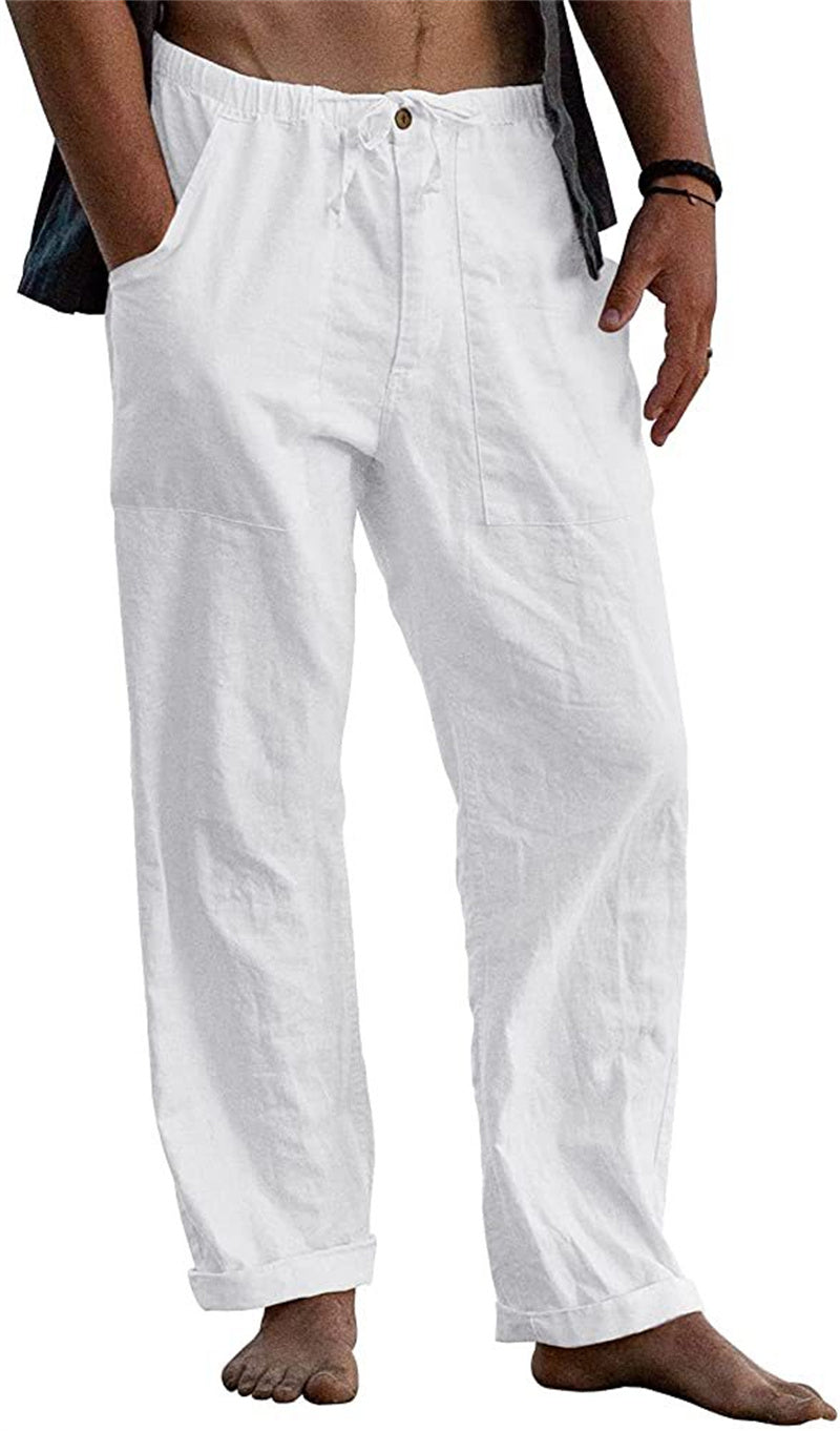 Men's Linen Casual Drawstring Loose Pants - Snapitonline