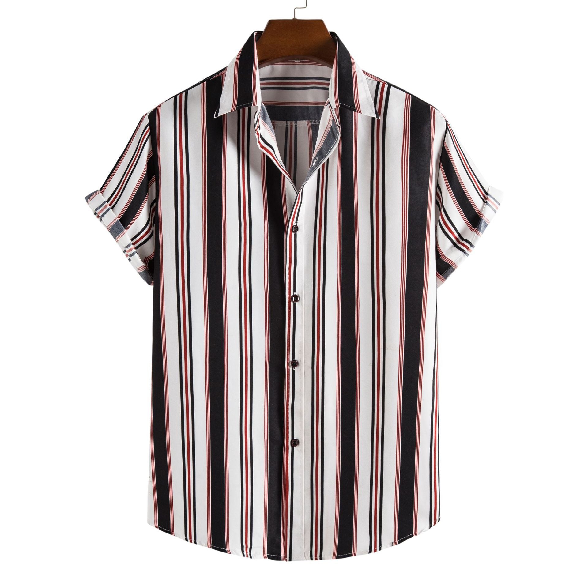 Simple Men's Short Sleeve Casual Shirt Striped Printed Shirt - Snapitonline