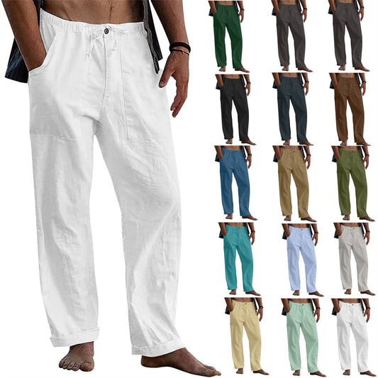 Men's Linen Casual Drawstring Loose Pants - Snapitonline