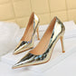Sexy Stiletto Pumps Pointed Toe Metal Stone Pattern High Heels - Snapitonline