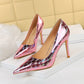 Sexy Stiletto Pumps Pointed Toe Metal Stone Pattern High Heels - Snapitonline