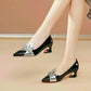 Thick Heels With Color Matching Low-heel Pointed Toe Shoes Women's Mid-heel - Snapitonline