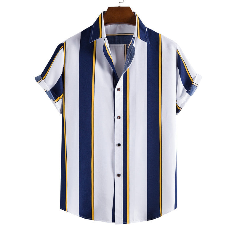 Simple Men's Short Sleeve Casual Shirt Striped Printed Shirt - Snapitonline