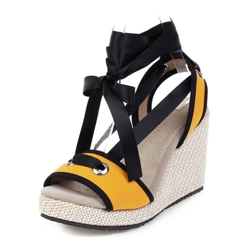 Women's Plus Size Platform Wedge Lace-up High-heel Sandals - Snapitonline