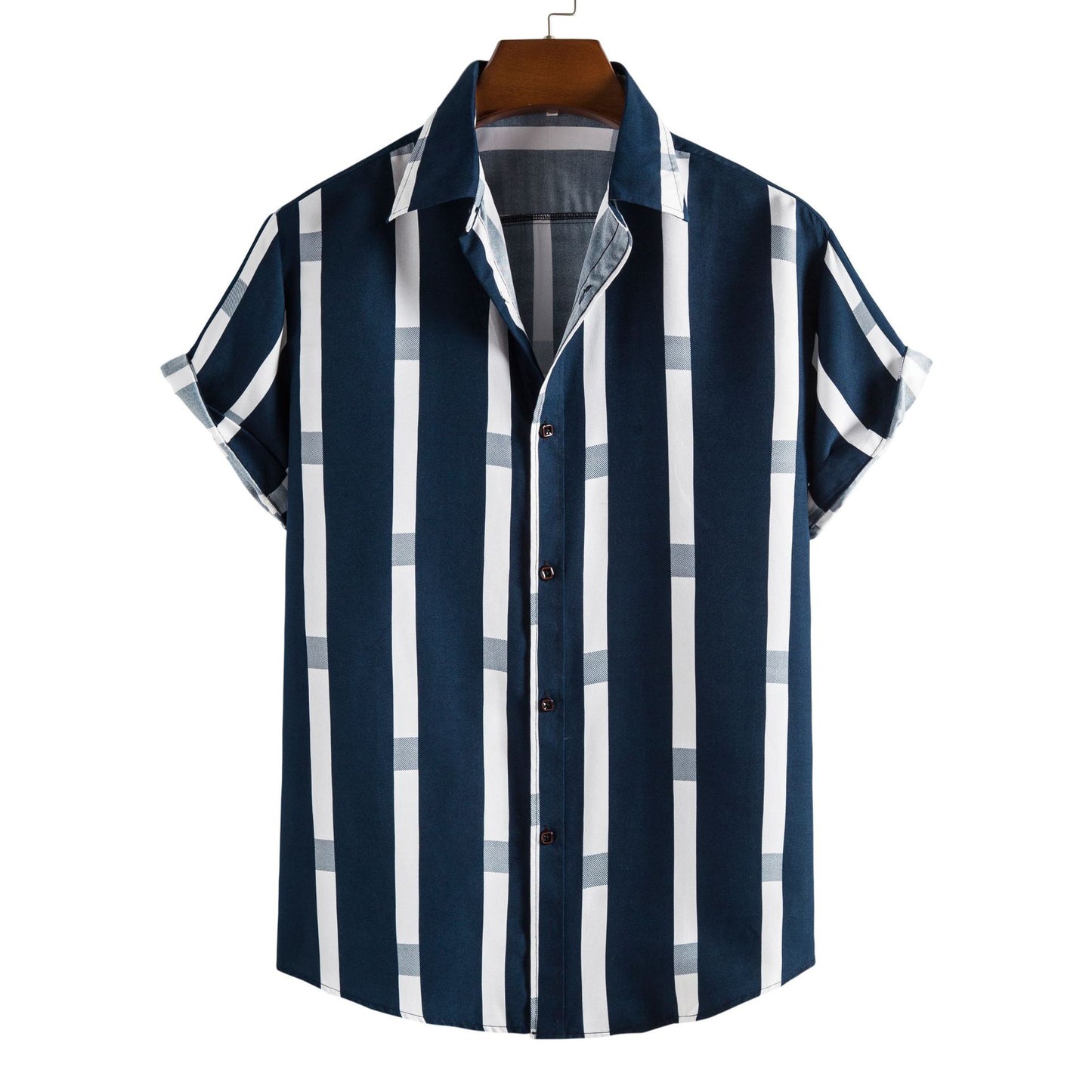 Simple Men's Short Sleeve Casual Shirt Striped Printed Shirt - Snapitonline