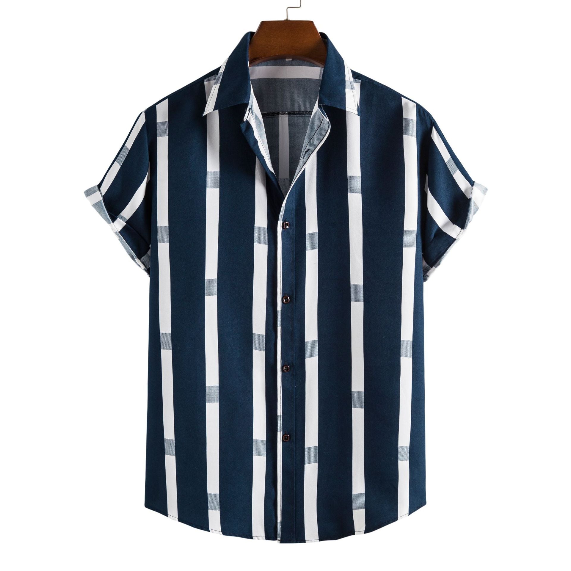 Simple Men's Short Sleeve Casual Shirt Striped Printed Shirt - Snapitonline
