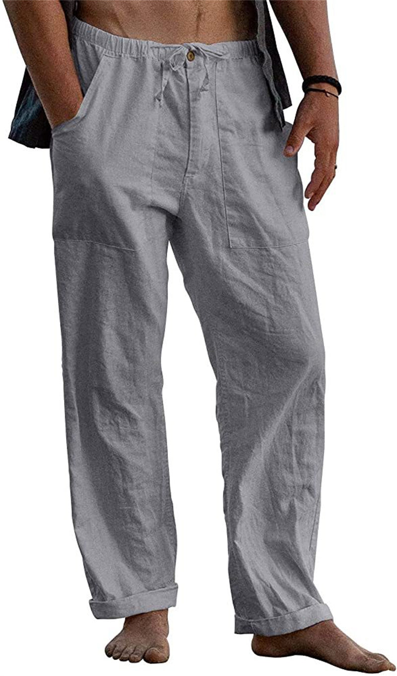 Men's Linen Casual Drawstring Loose Pants - Snapitonline