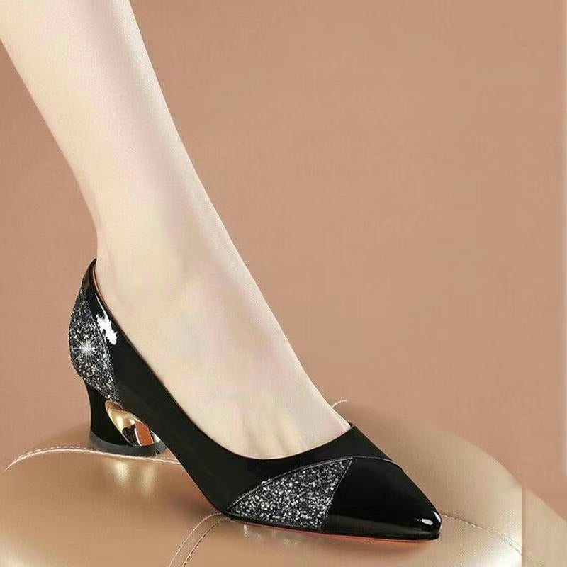 Thick Heels With Color Matching Low-heel Pointed Toe Shoes Women's Mid-heel - Snapitonline
