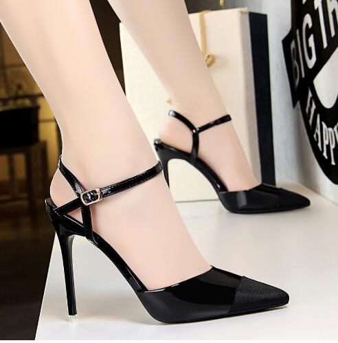 Stiletto Pumps High Heel Color Block Buckle Women's Sandals - Snapitonline