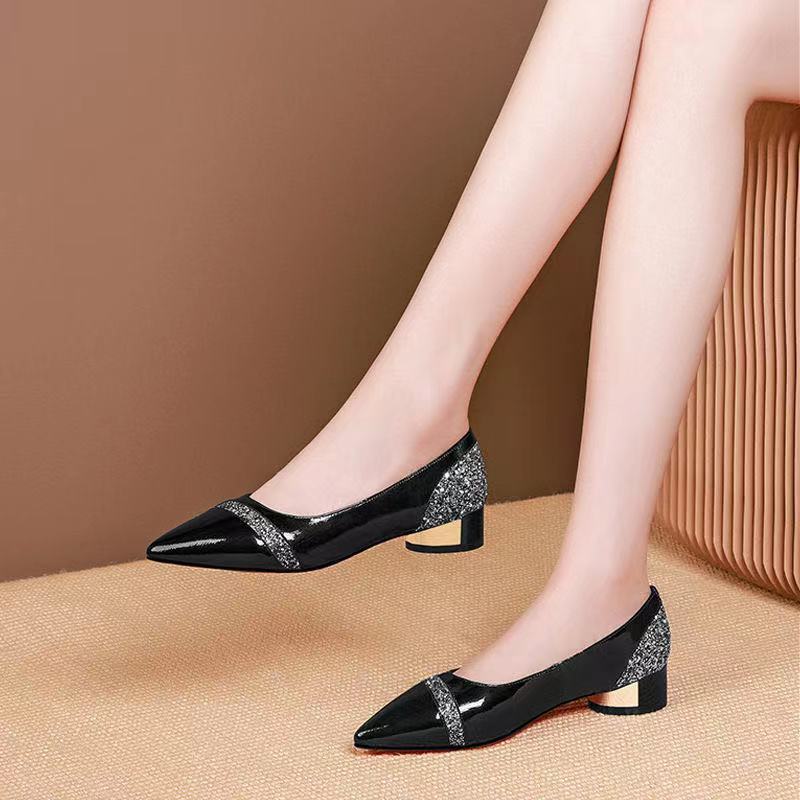 Low-heel Burgundy Pumps Mid-heel Large Size Women's Shoes - Snapitonline