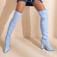 Women's Chunky Heel Suede High Heel Thigh Boots - Snapitonline