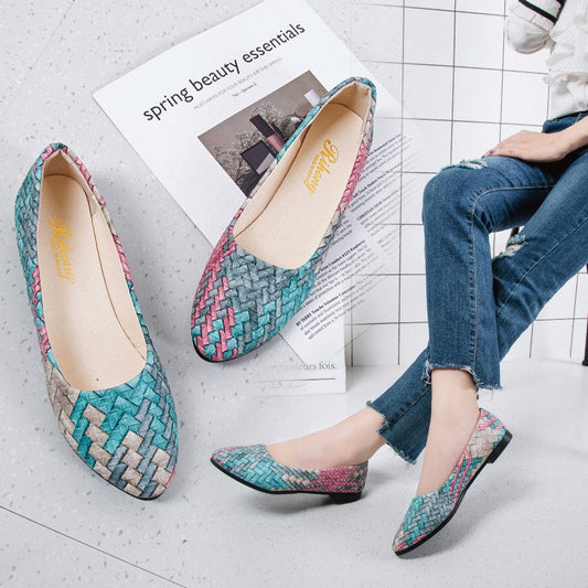 Light Color Shallow Mouth Pointed Flat Pumps Slip-on Gommino - Snapitonline