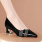 Thick Heels With Color Matching Low-heel Pointed Toe Shoes Women's Mid-heel - Snapitonline