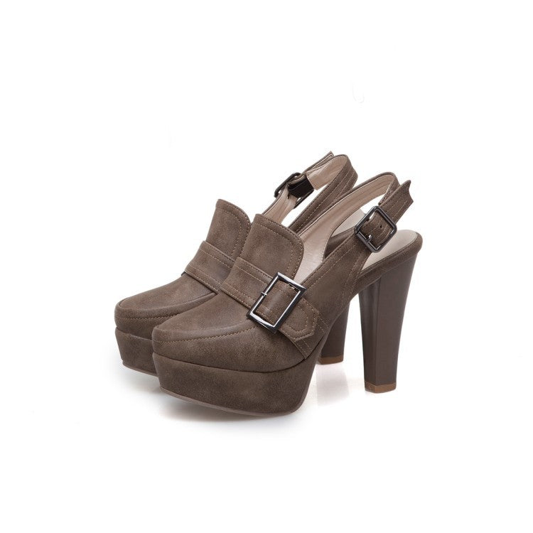 Platform Spike High Heels Buckle Retro Slingbacks  Womens Shoes Heels Pumps - Snapitonline