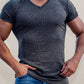 Men's Rib-knit V-neck Short-sleeve T-shirt