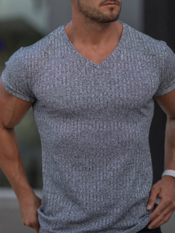 Men's Rib-knit V-neck Short-sleeve T-shirt