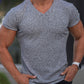 Men's Rib-knit V-neck Short-sleeve T-shirt
