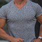 Men's Rib-knit V-neck Short-sleeve T-shirt