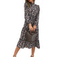 mid-length turtleneck pleated print dress