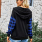 Women's Casual Plaid Panel Hooded Loose Top