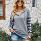 Women's Casual Plaid Panel Hooded Loose Top