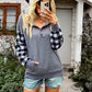 Women's Casual Plaid Panel Hooded Loose Top