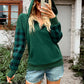 Women's Casual Plaid Panel Hooded Loose Top