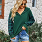 Women's Casual Plaid Panel Hooded Loose Top