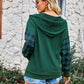 Women's Casual Plaid Panel Hooded Loose Top