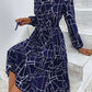 Women's fashion print lace-up waist-length sleeve dress