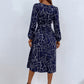 Women's fashion print lace-up waist-length sleeve dress