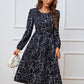Women's fashion print lace-up waist-length sleeve dress