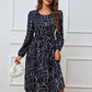 Women's fashion print lace-up waist-length sleeve dress