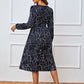 Women's fashion print lace-up waist-length sleeve dress