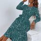 Women's fashion print lace-up waist-length sleeve dress