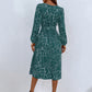Women's fashion print lace-up waist-length sleeve dress