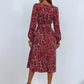 Women's fashion print lace-up waist-length sleeve dress
