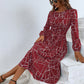 Women's fashion print lace-up waist-length sleeve dress