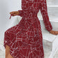 Women's fashion print lace-up waist-length sleeve dress