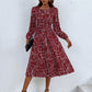 Women's fashion print lace-up waist-length sleeve dress
