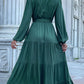 Women's Solid Color Long-sleeve Maxi Dress With A Button Front And A Tie Waist