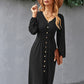Waist slimming A-line skirt V-neck elastic sexy dress